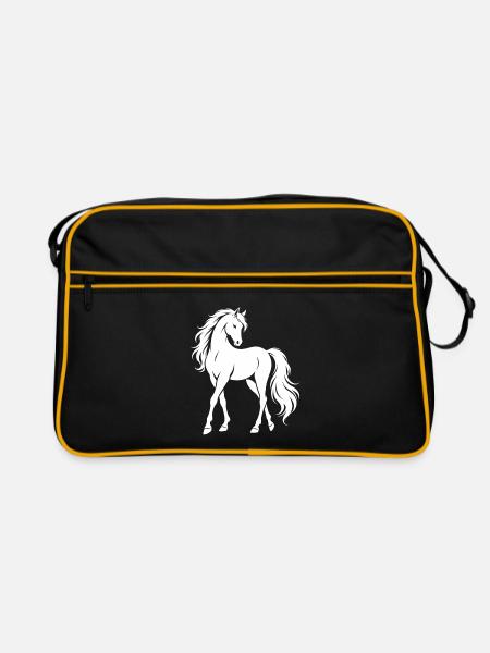 Weißes Pferde-Silhouette-Design - Retro Tasche - Schwarz/Gold