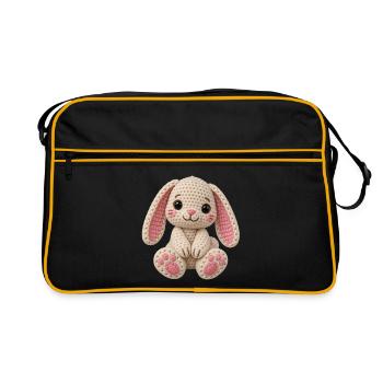 Kuscheliger Häkelhase - Retro Tasche - Schwarz/Gold - Vorne