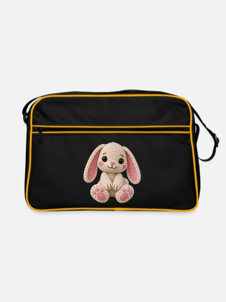 Kuscheliger Häkelhase - Retro Tasche - Schwarz/Gold