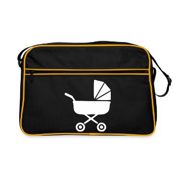 Weißer Kinderwagen Baby Geburt Junge Mädchen  - Retro Tasche - Schwarz/Gold - Vorne