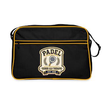 Padel Shirt Teurer Als Therapie | Padel Geschenk - Retro Tasche - Schwarz/Gold - Vorne