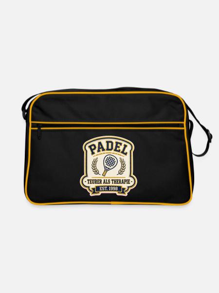 Padel Shirt Teurer Als Therapie | Padel Geschenk - Retro Tasche - Schwarz/Gold - Vorne