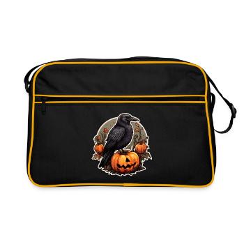 Halloween Rabe mit Kürbis - Retro Tasche - Schwarz/Gold - Vorne