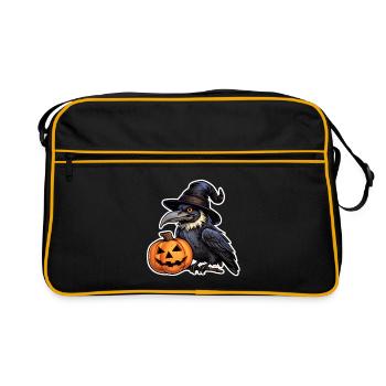 Halloween Rabe mit Hexenhut auf Kürbis - Retro Tasche - Schwarz/Gold - Vorne