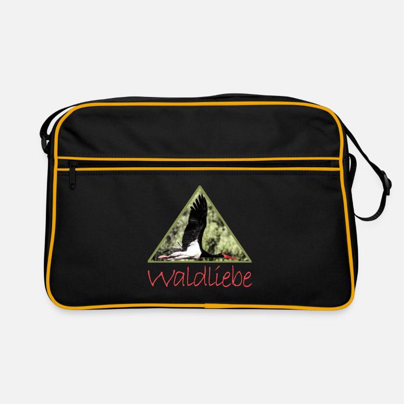 wald 8 waldliebe mit schwarzstorch - Retro Tasche - Schwarz/Gold