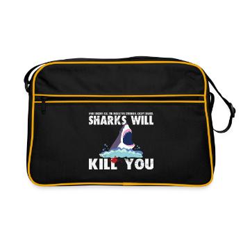 Sharks Will Kill You Funny - Scuba Diving shirt - Retro Bag - black/gold - Front