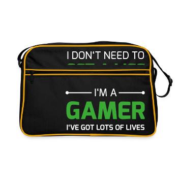 Gamer Life / Respawn Leben Nerd Geek Zocker Over - Retro Tasche - Schwarz/Gold - Vorne