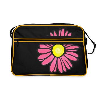 Blume Blüte pink Gerbera Germini selbst gestalten - Retro Tasche - Schwarz/Gold - Vorne