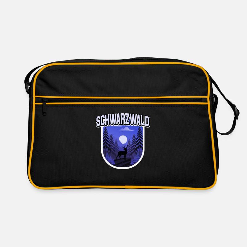 Schwarzwald Illustration Wald Bäume Hirsch Retro Tasche