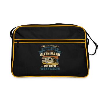 Unterschätze niemals einen alten Mann - Wohnwagen - Retro Tasche - Schwarz/Gold - Vorne