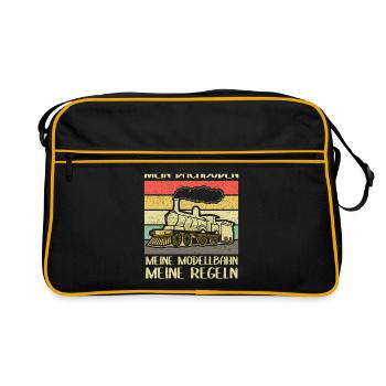 Mein Dachboden Meine Modellbahn Dampflok - Retro Tasche - Schwarz/Gold - Vorne