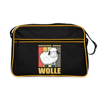 Komme was Wolle Schafe Schaf Stricken Häkeln - Retro Tasche - Schwarz/Gold - Vorne