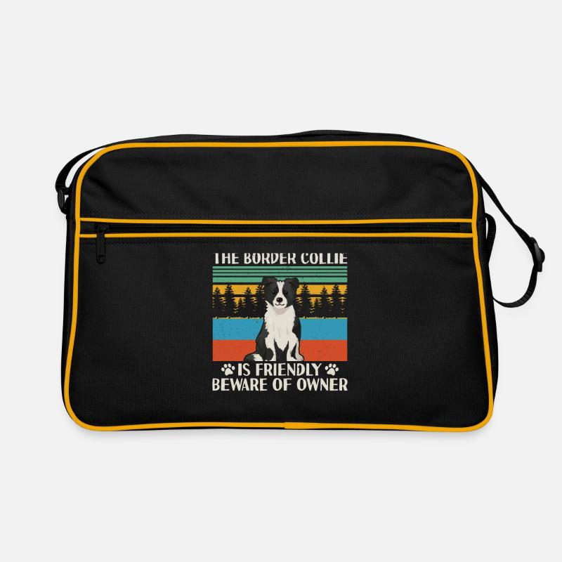 Border Collie Hunde Hundebesitzer Geschenk - Retro Tasche - Schwarz/Gold