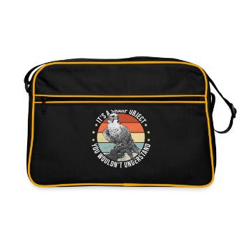 Falkner Falknerei Falken Jagd Beizjagd Geschenk - Retro Tasche - Schwarz/Gold - Vorne