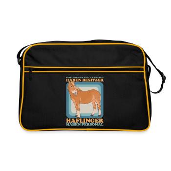 Haflinger Pferde Pferdebesitzer Haffi Geschenk - Retro Tasche - Schwarz/Gold - Vorne