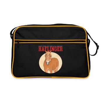 Haflinger Pferde Haffi Pferdebesitzer Geschenk - Retro Tasche - Schwarz/Gold - Vorne