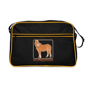 Haflinger Pferde Pferdebesitzer Haffi Geschenk - Retro Tasche - Schwarz/Gold - Vorne