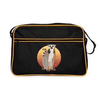 Lemur Curly Tail Lemur Ring-tailed Lemur Lemurs Gift - Retro Bag - black/gold - Front