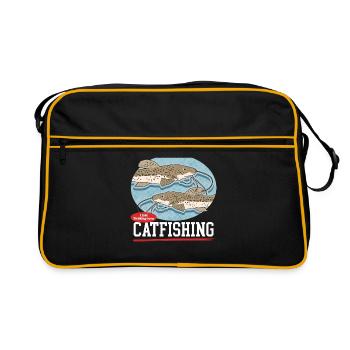 Cadeau de pêche à la pêche au poisson-chat - Sac Retro - noir/or - Devant