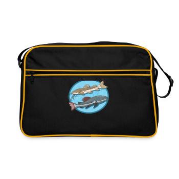 Poisson-chat | Poisson-chat pêche pêcheur silure cadeau - Sac Retro - noir/or - Devant