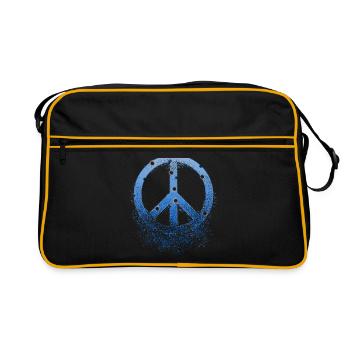 Blaues Friedenszeichen Einschusslöcher zerfällt - Retro Tasche - Schwarz/Gold - Vorne