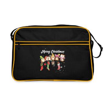 Frohe Weihnachten Eule - Retro Tasche - Schwarz/Gold - Vorne