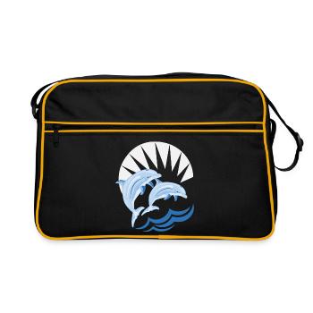 Dauphins au-dessus des vagues - Sac Retro - noir/or - Devant