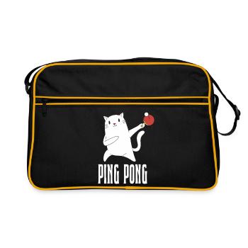 Table Tennis Katze Pingpong Outfit Cat Tischtennis - Retro Bag - black/gold - Front