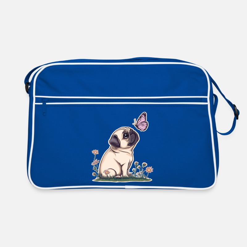 Mops mit Schmetterling Retro Tasche