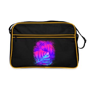 Plant Pattern Monstera Fern Leaves Neon Red Blue - Retro Bag - black/gold - Front