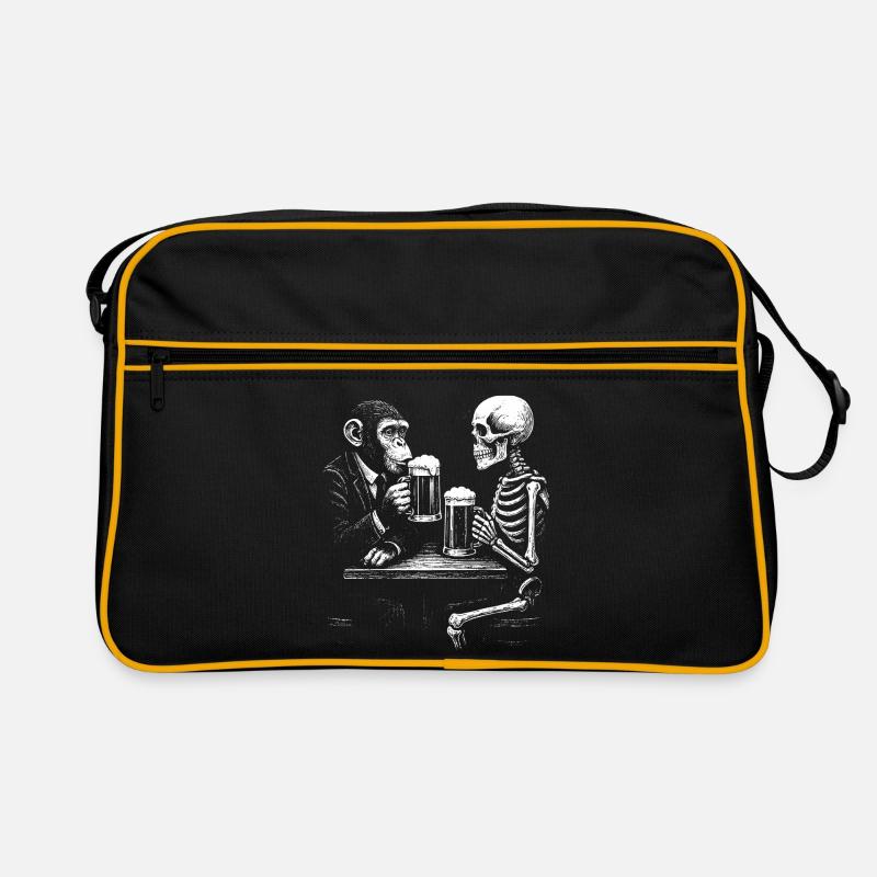Humorous Skeleton and Monkey Beer Toast Retro Bag