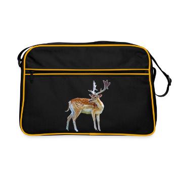 Wasserfarbener Hirsch mit Geweih - Retro Tasche - Schwarz/Gold - Vorne