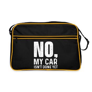Nein, mein Auto ist noch nicht fertig. Lustiges Projekt-Auto-Zitat. - Retro Tasche - Schwarz/Gold - Vorne