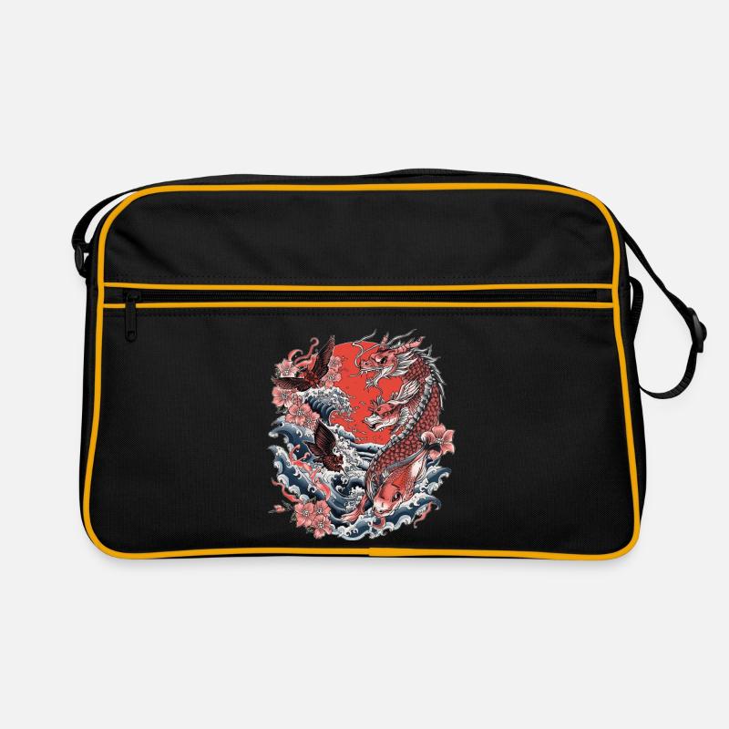 Koi, Waves and Cherry Blossom - Retro Bag - black/gold