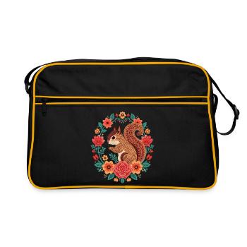 Squirrel in the Flower Circle - Retro Bag - black/gold - Front