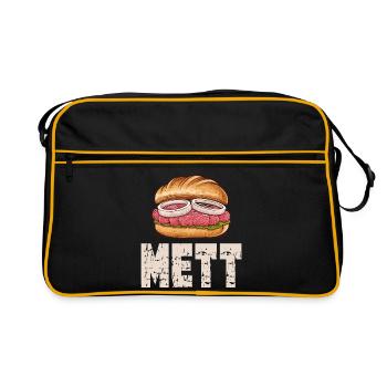  Mett Brötchen Fan METT Frühstück Snack Mettigel - Retro Tasche - Schwarz/Gold - Vorne