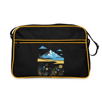 Mountain landscape with flowering meadows - Retro Bag - black/gold - Front