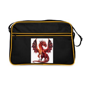 Aquarelle du Dragon Rouge Feu - Sac Retro - noir/or - Devant