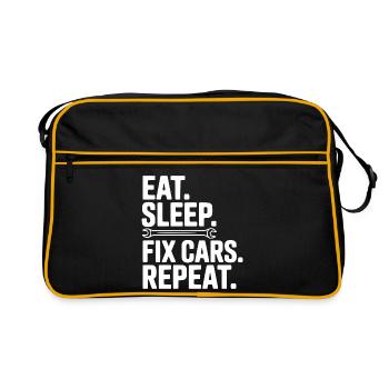 Iss. Schlaf. Autos reparieren. Wiederholen. - Retro Tasche - Schwarz/Gold - Vorne
