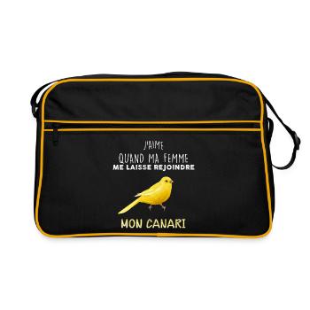 Oiseau canari, Idée cadeau humour homme - Sac Retro - noir/or - Devant