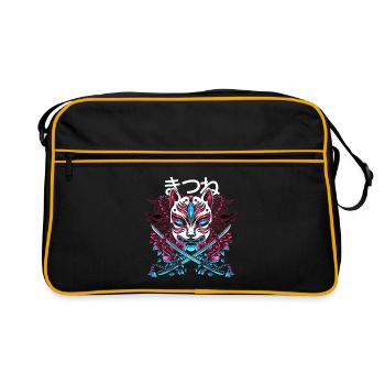 Japanischer Dämon Katzenstil Mit Katana Schwertern - Retro Tasche - Schwarz/Gold - Vorne