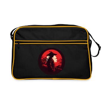 Samurai mit Schwert Katana rote Sonne Silhouette - Retro Tasche - Schwarz/Gold - Vorne