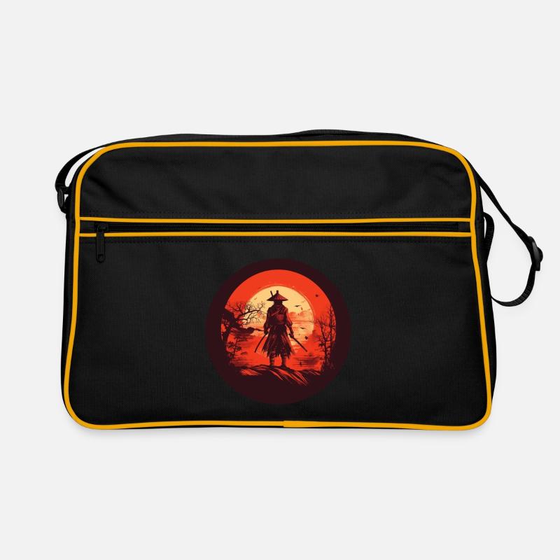 Japanischer Krieger Samurai vor roter Sonne Japan Retro Tasche