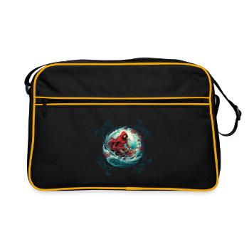 Rotkäppchen surft auf Surfbrett Wolf auf Welle - Retro Tasche - Schwarz/Gold - Vorne