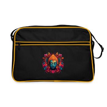 Majestueux Bouddha Bleu Tête Prince Siddhartha - Sac Retro - noir/or - Devant