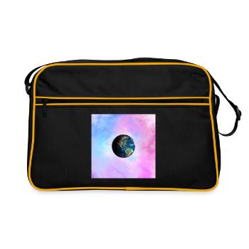 Earth globe in front of pastel galaxy - Retro Bag - black/gold - Front