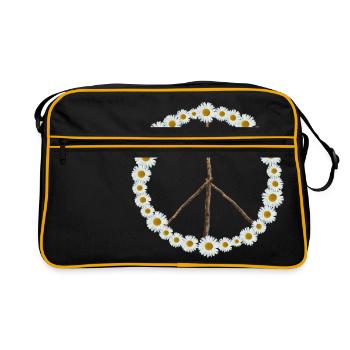 signe de paix fait des fleurs - Sac Retro - noir/or - Devant