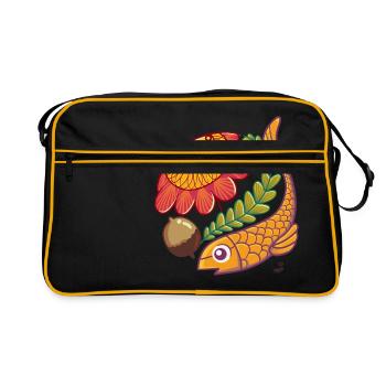 Poissons et fleurs d'automne - Sac Retro - noir/or - Devant