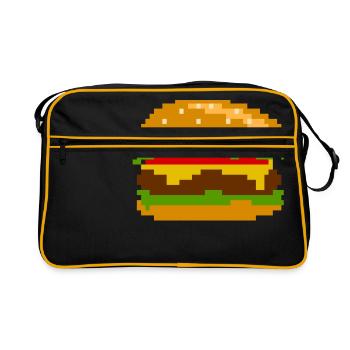Pixel Burger - Nerd Fastfood Design - Retro Tasche - Schwarz/Gold - Vorne