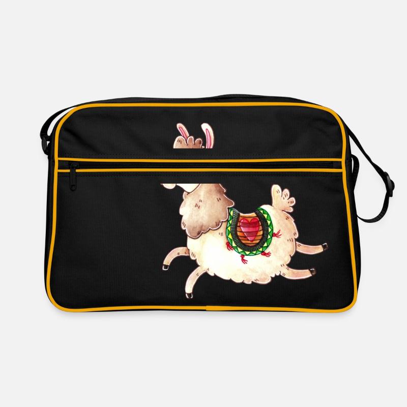Springendes Comic Lama - Retro Tasche - Schwarz/Gold